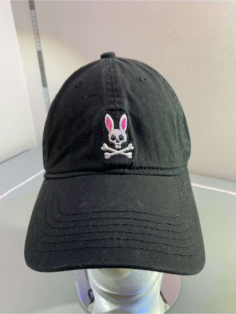 Psycho Bunny Black Cap with White Logo and Pink Ear Detail Unisex